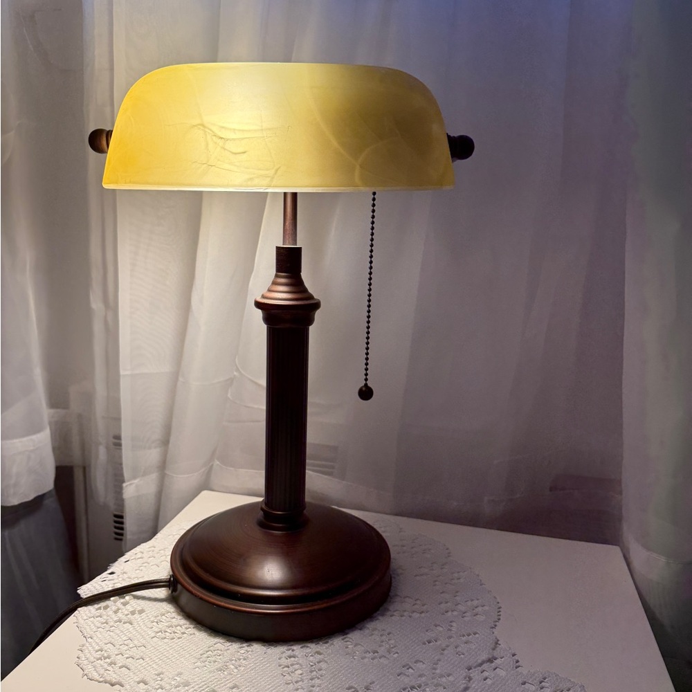15in. Oil Rubbed Bronze Bankers Lamp with Pull Chain